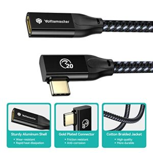 Yottamaster USB C Extension Cable Right Angle[20Gbps, 100W], USB C Exender Lead PD 100W 4K@60Hz Braided Extender Compatible with MacBook, Hub, Phones [1m/3.3Ft]