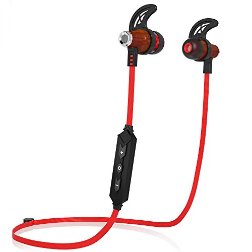 Symphonized NRG Bluetooth Wireless Wood in-Ear Noise-isolating Headphones, Earbuds, Earphones with Mic & Volume Control (Red)