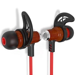 Symphonized NRG Bluetooth Wireless Wood in-Ear Noise-isolating Headphones, Earbuds, Earphones with Mic & Volume Control (Red)