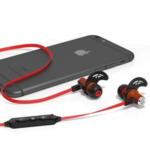 Symphonized NRG Bluetooth Wireless Wood in-Ear Noise-isolating Headphones, Earbuds, Earphones with Mic & Volume Control (Red)