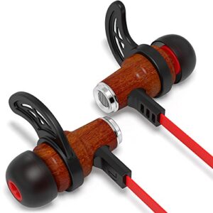 Symphonized NRG Bluetooth Wireless Wood in-Ear Noise-isolating Headphones, Earbuds, Earphones with Mic & Volume Control (Red)