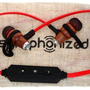 Symphonized NRG Bluetooth Wireless Wood in-Ear Noise-isolating Headphones, Earbuds, Earphones with Mic & Volume Control (Red)