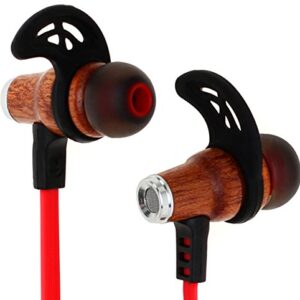 Symphonized NRG Bluetooth Wireless Wood in-Ear Noise-isolating Headphones, Earbuds, Earphones with Mic & Volume Control (Red)