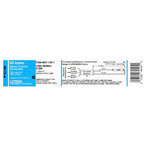 Lutron Hi-Lume Electronic Fluorescent Dimming Ballast Fdb-4827-120-1 120V 50-60Hz .30A Rapid Start