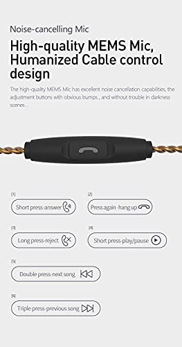 Kinboofi KBEAR KS2 in Ear Earphone, 1BA 1DD Stereo IEM, HiFi Noise Cancelling Sport Hybrid Headphones with PCB Frequency Board, 2 PIN Detachable Cable, for Audiophile (with Mic, Black)