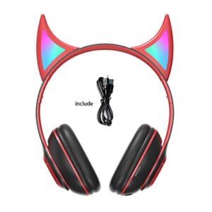 Kids Wireless Headphone Foldable Bluetooth Earphones with Mic Devil Luminous Gaming Headphone for Girls Boys Stereo Cord Over Ear Headset for Volume Adjustable Birthday Gift for Children Teens (Red)