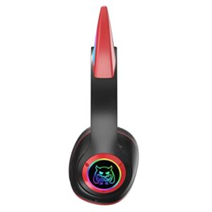 Kids Wireless Headphone Foldable Bluetooth Earphones with Mic Devil Luminous Gaming Headphone for Girls Boys Stereo Cord Over Ear Headset for Volume Adjustable Birthday Gift for Children Teens (Red)