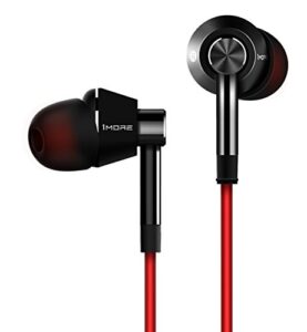 1more dynamic driver in-ear earphones fashion headphones with ergonomic comfort, balanced sound, tangle-free cable, volume control, microphone – 1m301 black/red (renewed)