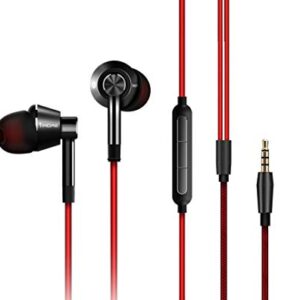 1MORE Dynamic Driver In-Ear Earphones Fashion Headphones with Ergonomic Comfort, Balanced Sound, Tangle-Free Cable, Volume Control, Microphone - 1M301 Black/Red (Renewed)
