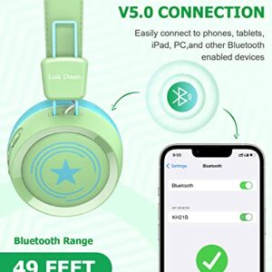 Link Dream Kids Wireless Headphones V5.0 Bluetooth Kids Headphones w/Mic 32H Playtime Soft Padded Stereo Childrens Headphones for Boys Girls School iPad Tablet Cellphons Laptop, Matcha Green