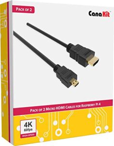 canakit raspberry pi 4 micro hdmi cable – 6 feet (pack of 2)