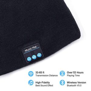 BULYPAZY Bluetooth Beanie Hat Men Women Gifts, Bluetooth 5.0 Wireless Music Beanie with Detachable Built-in Mic, Idea Gifts for Men/Women Outdoor Sports Valentines Day（Black）