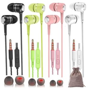 kolodosa ear buds for laptop – 4 pack earphones with mic wired headphones and microphone sport gym running workout earbuds fits iphone android kids computer pl 3.5 jack chromebook pc