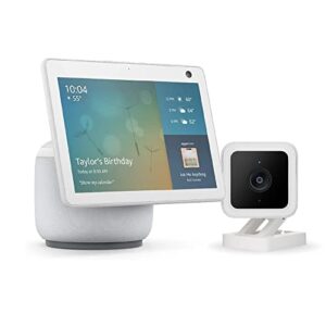 echo show 10 (3rd gen) | hd smart display with motion and alexa | glacier white | with wyze cam v3