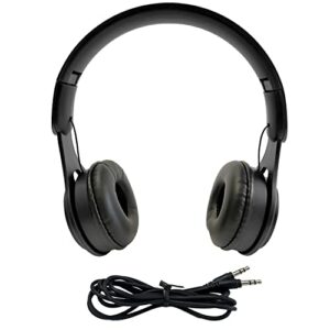 bulktech wired kids headphones for school on-ear, 3.5mm, headphones for schools & libraries – adjustable, padded wired kids headphones – school headphones for kids, 1 pack black
