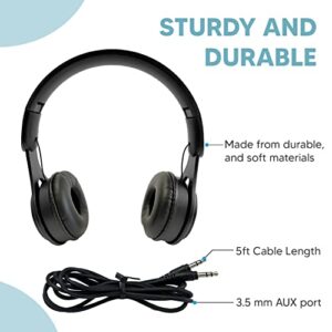 Bulktech Wired Kids Headphones for School On-Ear, 3.5mm, Headphones for Schools & Libraries – Adjustable, Padded Wired Kids Headphones – School Headphones for Kids, 1 Pack Black