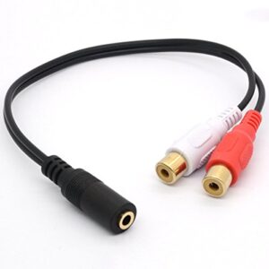 bshtu 3.5mm female to dual rca female phono stereo splitter cable 3.5 jack socket to 2rca audio adapter extender cord 8inch/20cm