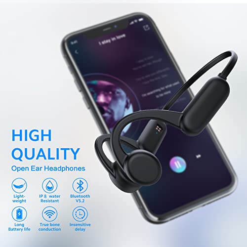 GenXenon X18 Bone Conduction Headphones with Mic, Open Ear Wireless Bluetooth Headphones, 8GB Storage Mp3 Player Workout Headset with Voice Assistant, IPX8 Waterproof Earphones for Swimming, Cycling.