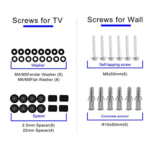 Suptek Universal TV Mounting Hardware Kit Set Includes TV Screws and Anchors M4 M5 M6 M8 TV Screws and Spacer Fit Most TVs up to 80 inch