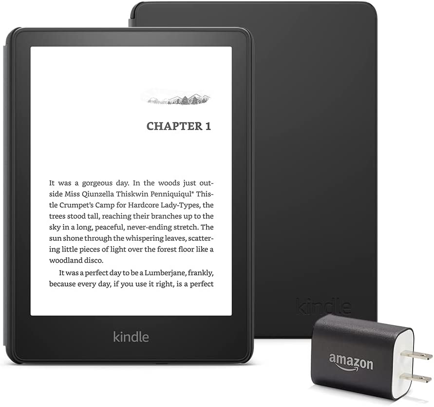 Kindle Paperwhite Kids Essentials Bundle Including Kindle Kids Device - (8 GB), Kids Cover - Black, Power Adapter, and Screen Protector