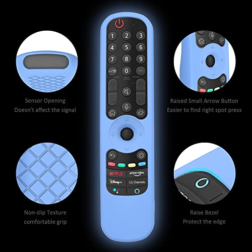 MR21GC Remote Cover Replacement for LG AN-MR21GA / AN-MR21GC Magic Remote Control w/NFC (2021), Blue Silicone Case Skin Glow in The Dark - LEFXMOPHY