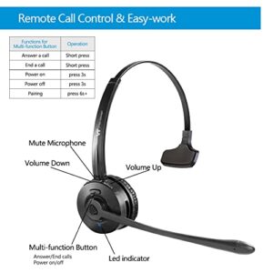 TV Bluetooth-Headset with Environmental-Noise-Cancelling(ENC) Microphone - Wireless Cellphone Computer Headphone with Mute,Volume,Call Control for Trucker,Call Center, Office