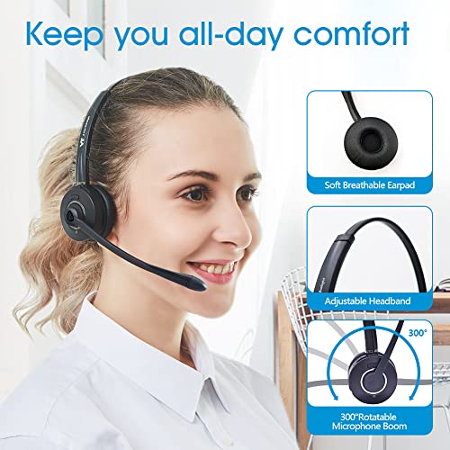 TV Bluetooth-Headset with Environmental-Noise-Cancelling(ENC) Microphone - Wireless Cellphone Computer Headphone with Mute,Volume,Call Control for Trucker,Call Center, Office