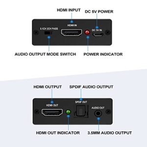 HDMI Audio Extractor 4K, avedio links HDMI Audio Splitter Converter, HDMI to HDMI Audio Adapter (3.5mm Aux Stereo + Optical Toslink SPDIF), HDMI Sound Extractor for PS5, Xbox (RCA Audio Cable Include)