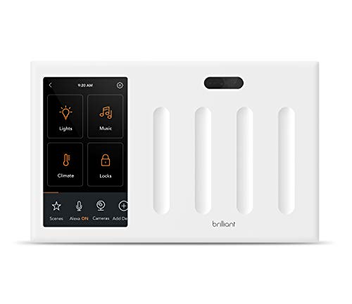 Brilliant Smart Home Control (4-Switch Panel) — Alexa Built-In & Compatible with Ring, Sonos, Hue, Google Nest, Wemo, SmartThings, Apple HomeKit — In-Wall Touchscreen Control for Lights, Music, & More