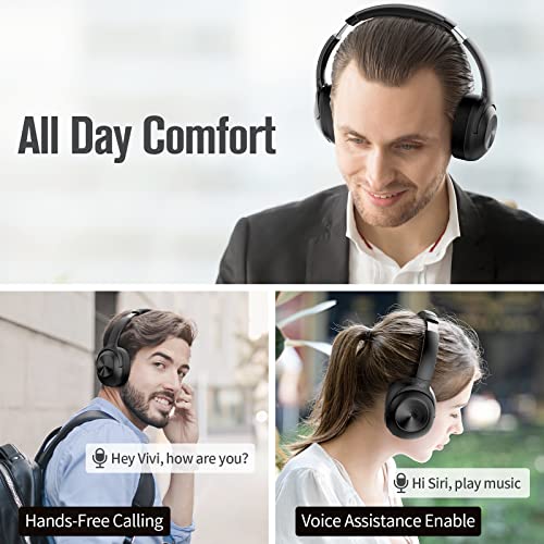 NIA Bluetooth Headphones Over Ear, 30 Hrs Playtime Wireless and Wired Headphones with Deep Bass, Foldable Lightweight Headset with Built-in Microphone, FM Radio, Micro SD Card for Travel, Home Office