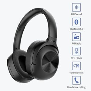 NIA Bluetooth Headphones Over Ear, 30 Hrs Playtime Wireless and Wired Headphones with Deep Bass, Foldable Lightweight Headset with Built-in Microphone, FM Radio, Micro SD Card for Travel, Home Office