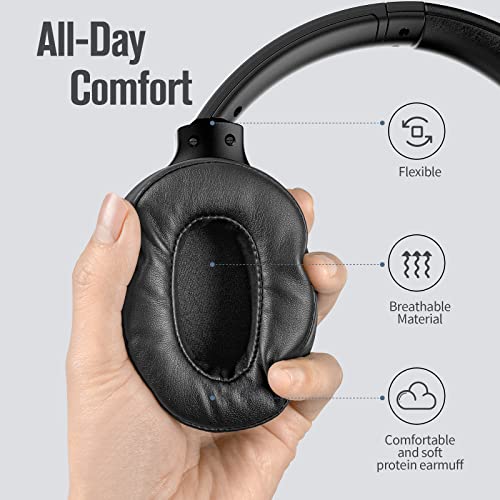 NIA Bluetooth Headphones Over Ear, 30 Hrs Playtime Wireless and Wired Headphones with Deep Bass, Foldable Lightweight Headset with Built-in Microphone, FM Radio, Micro SD Card for Travel, Home Office