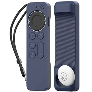 ahastyle case compatible with 2022 apple tv 4k hd siri remote 3rd generation [airtag holder built in] all around cover apple tv remote/siri remote (2nd) and airtag (midnight blue)