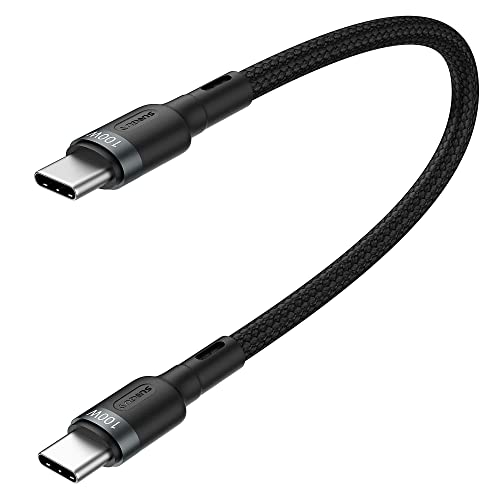 SUNGUY USB C to USB C Cable 1FT, 100W Type C to Type C Cord USB 2.0 Data Sync Fast Charging Nylon Braided Compatible with Samsung S22 S21 S20+ S10, MacBook Pro 2021/20, iPad Pro 2020/Mini, Pixel