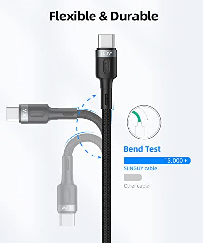 SUNGUY USB C to USB C Cable 1FT, 100W Type C to Type C Cord USB 2.0 Data Sync Fast Charging Nylon Braided Compatible with Samsung S22 S21 S20+ S10, MacBook Pro 2021/20, iPad Pro 2020/Mini, Pixel