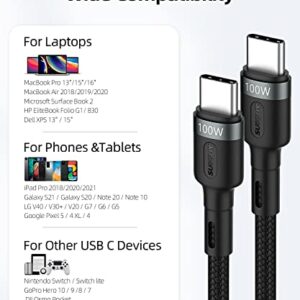 SUNGUY USB C to USB C Cable 1FT, 100W Type C to Type C Cord USB 2.0 Data Sync Fast Charging Nylon Braided Compatible with Samsung S22 S21 S20+ S10, MacBook Pro 2021/20, iPad Pro 2020/Mini, Pixel