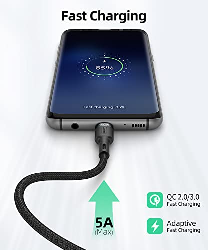 SUNGUY USB C to USB C Cable 1FT, 100W Type C to Type C Cord USB 2.0 Data Sync Fast Charging Nylon Braided Compatible with Samsung S22 S21 S20+ S10, MacBook Pro 2021/20, iPad Pro 2020/Mini, Pixel