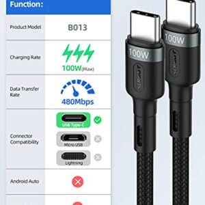 SUNGUY USB C to USB C Cable 1FT, 100W Type C to Type C Cord USB 2.0 Data Sync Fast Charging Nylon Braided Compatible with Samsung S22 S21 S20+ S10, MacBook Pro 2021/20, iPad Pro 2020/Mini, Pixel