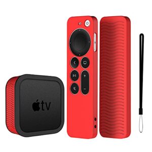 yipinjia compatible for 2021 apple tv 4k siri remote cover,[2 in 1] with silicone protective tv box case for 2021 apple tv 4k, skin-friendly/anti-slip/shockproof (red)