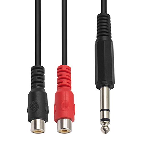 Poyiccot RCA to 1/4 Adapter, RCA Female to 1/4 '' Splitter Cable, 6.35mm 1/4 inch TRS Stereo Jack Male to 2 RCA Female Plug Y Splitter Adapter Cable, 6.35mm to RCA Cable 20cm/8inch (6.35M-2RCAFM