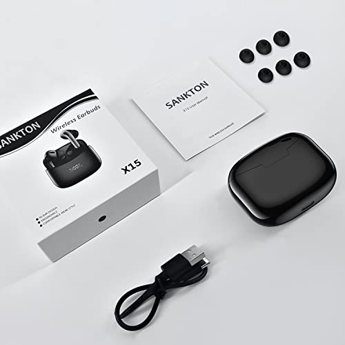 SANKTON True Wireless Earbuds, TWS Bluetooth Headphones Stereo Sound Earphones, 55H Playtime Wireless Charging Case, Sweat Proof Dual Bluetooth 5.1 Headset for Sports