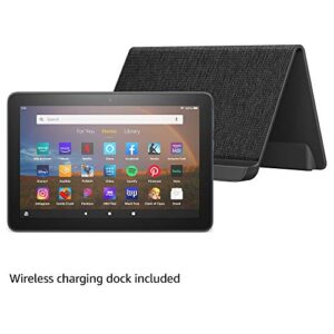fire hd 8 plus tablet, hd display, 64 gb, our best 8″ tablet for portable entertainment, slate, without lockscreen ads + made for amazon, wireless charging dock