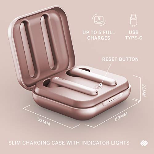 Urbanista Stockholm Plus True Wireless Earbuds - Over 20 Hours Playtime, IPX4 Waterproof Earphones, Bluetooth 5.0 Headphones, Touch Controls & Enhanced Microphone for Clear Calling, Rose Gold