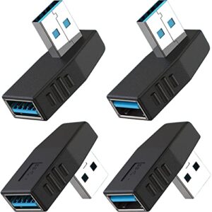warmstor 4-pack usb 3.0 male to female adapter 90 degree left angle and right angle usb cable extender connector – upgraded version max 2a charging speed