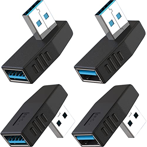 Warmstor 4-Pack USB 3.0 Male to Female Adapter 90 Degree Left Angle and Right Angle USB Cable Extender Connector - Upgraded Version Max 2A Charging Speed