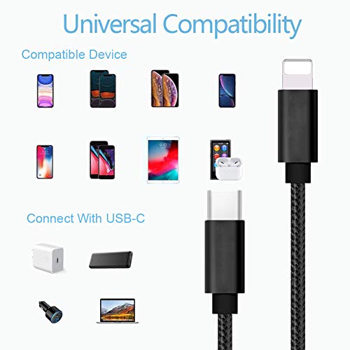 USB-C to Phone 11 Charger Cable [2 Pack 2 Feet] Power Delivery Fast Charging Nylon Braided Charger Compatible for Phone 12/11 Pro Max XR Xs Max X 8 Plus 8 (2 Pack Black, 2 Feet)