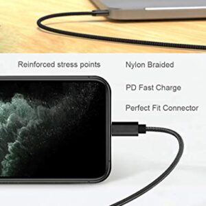 USB-C to Phone 11 Charger Cable [2 Pack 2 Feet] Power Delivery Fast Charging Nylon Braided Charger Compatible for Phone 12/11 Pro Max XR Xs Max X 8 Plus 8 (2 Pack Black, 2 Feet)