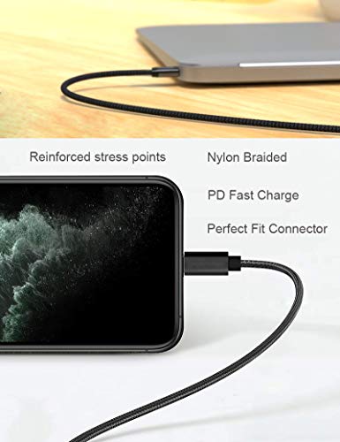 USB-C to Phone 11 Charger Cable [2 Pack 2 Feet] Power Delivery Fast Charging Nylon Braided Charger Compatible for Phone 12/11 Pro Max XR Xs Max X 8 Plus 8 (2 Pack Black, 2 Feet)