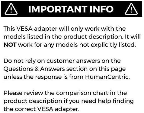 HumanCentric VESA Mount Adapter Bracket for Acer Monitors - Fits Models G226HQL, G246HYL, G247HL, G277HL, G277HU, S200HQL, S200HL, S220HQL, S230HL, S232HL, S240HL, S242HL