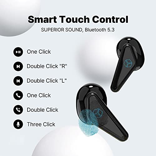 Tone Cube Design Wireless Headphones, Wireless Bluetooth Earbuds,Sport Earbuds,Bluetooth 5.3 Clip-on Earphones,Premium Sound, Noise Cancelling, 30 Hours Playtime with Case for Android iOS (Blue)